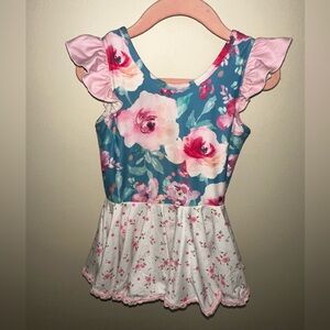 Cheeky Plum Floral Ruffle Sleeve Leotard 3T – Toddler Girls ballet dance outfit